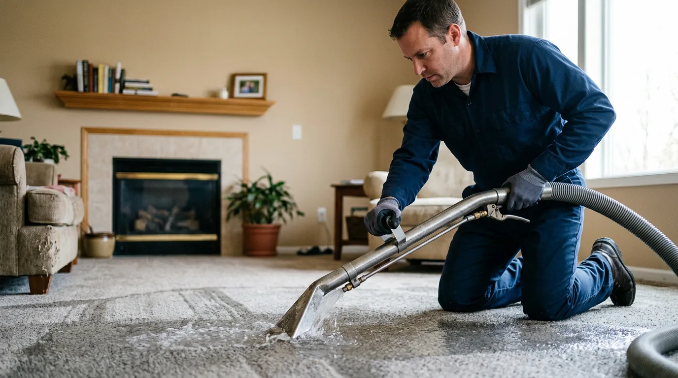 Water damage restoration technician working near Elburn, IL